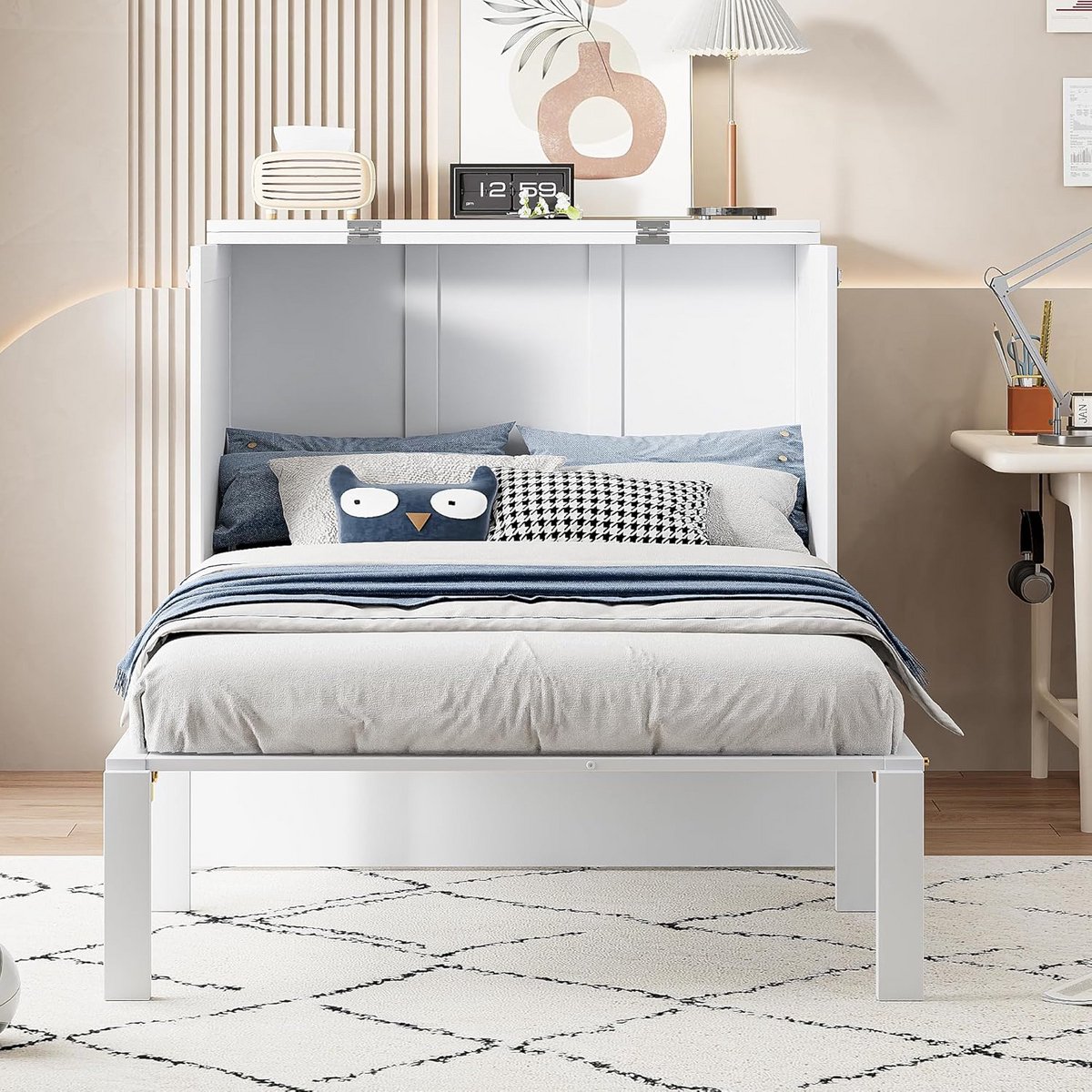 Ruimtebesparend Kastbed 90 x 200 cm - Opklapbed met Lattenbodem voor Tienerkamers