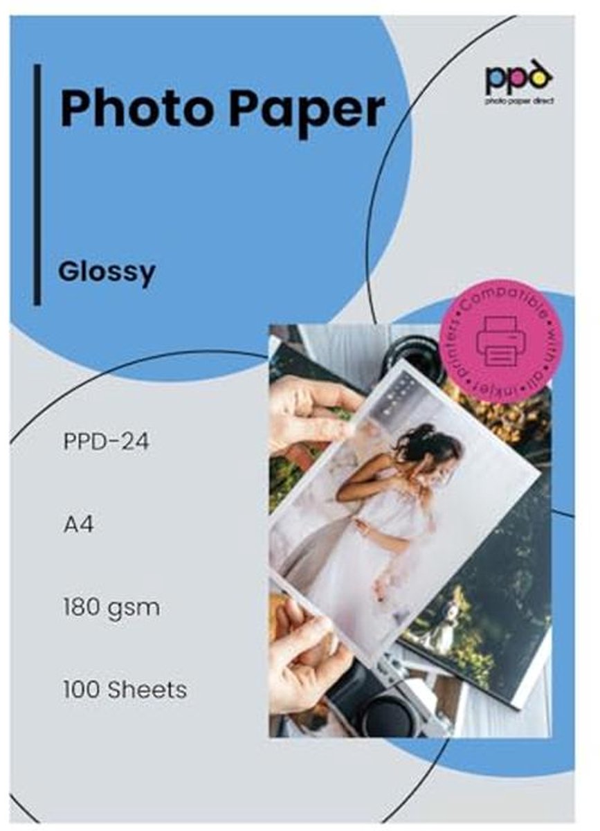 Hoogglans A4 Inkjet Fotopapier 180 g/m2 - 100 Vel, Direct Droog en Waterbestendig