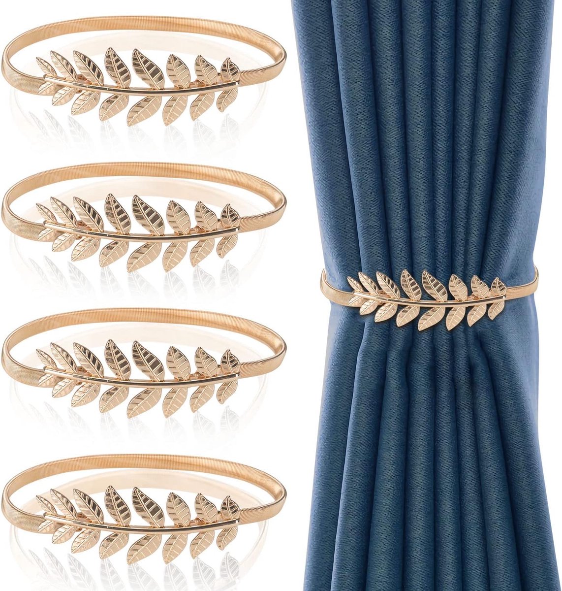 Famanu – Gordijn Cover 4 Stukken voor Gordijnen Met Veer Touw - Legering Gouden Gordijnhouder voor Woondecoratie