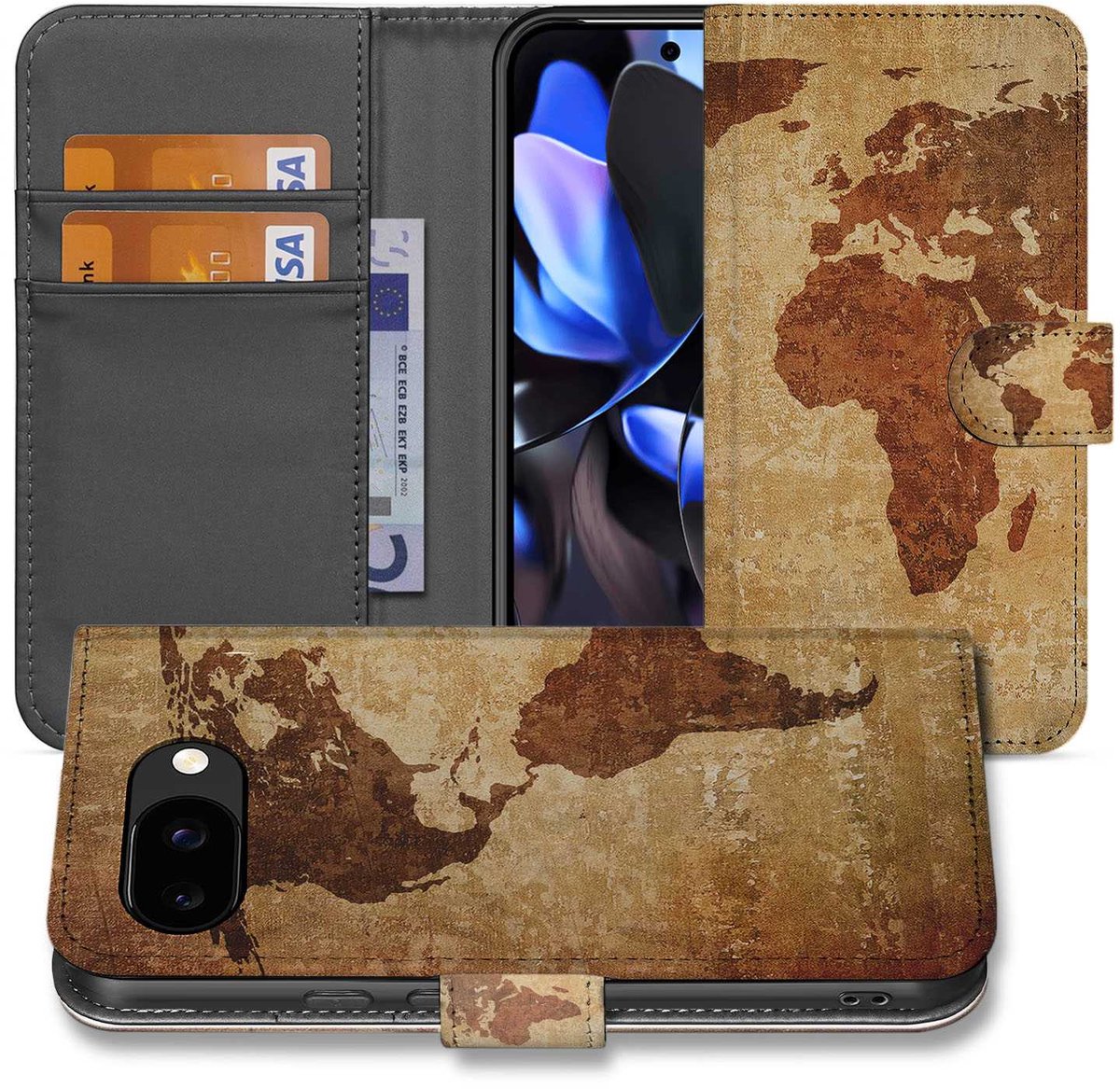 Book Case Portemonnee Hoesje Wereldkaart Design Google Pixel 9a