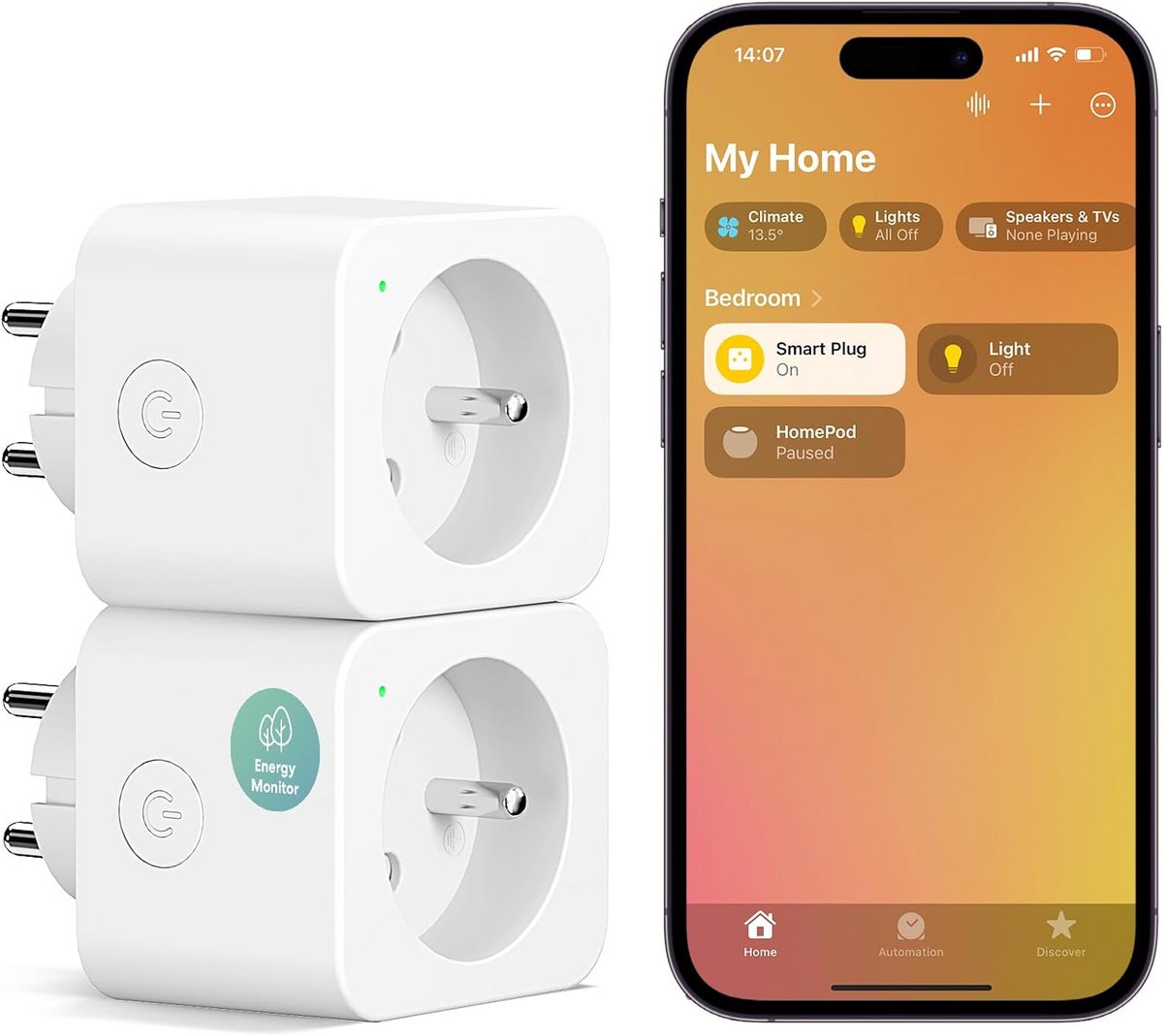 Slimme Stekker 16A, WiFi Socket Compatibel met HomeKit, Alexa en Google Home, Set van 2 met Vermogensmeter, Spraakbesturing en Afstandsbediening