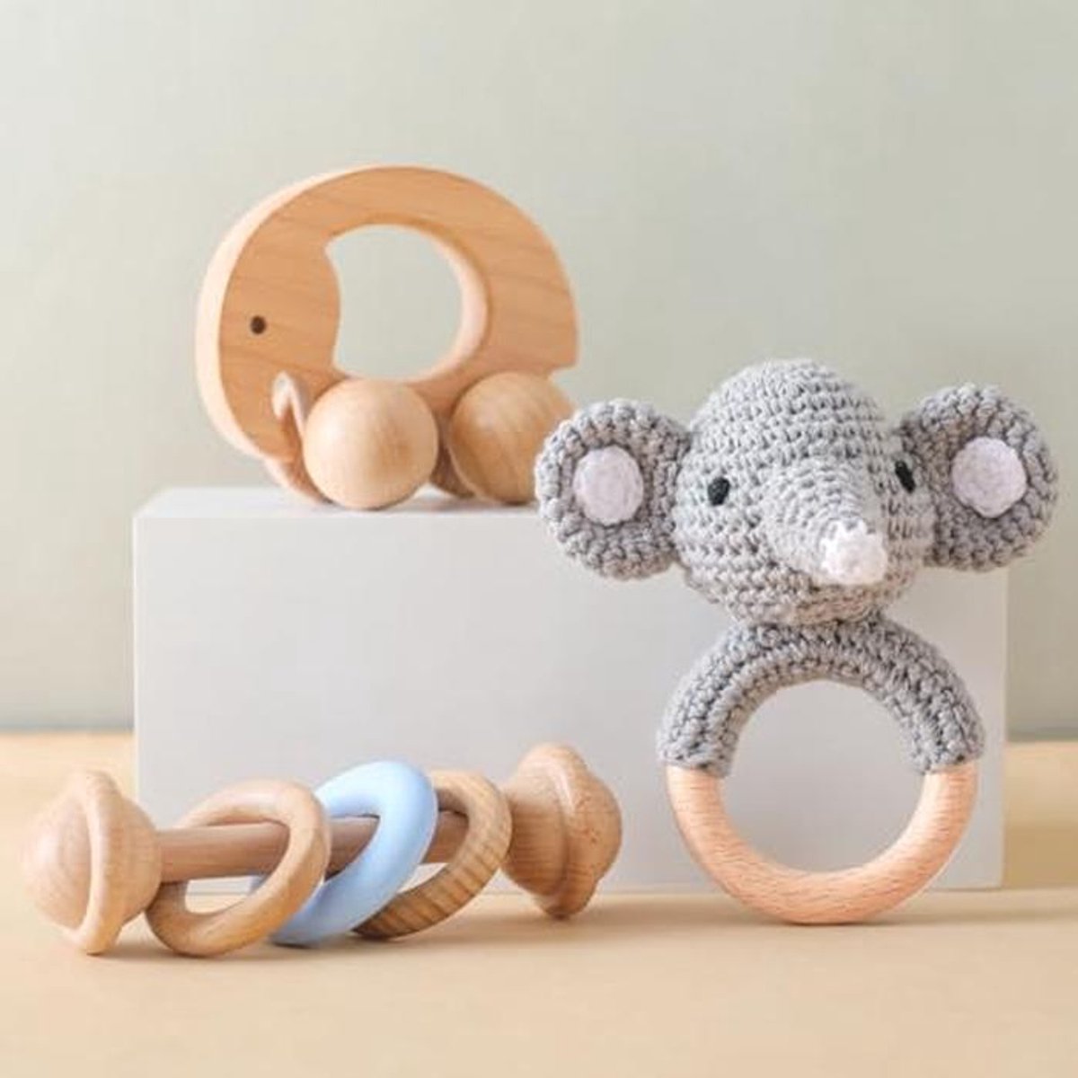 Babyrammelaarset voor 0-12 maanden - Gehaakt en Houten Speelgoed - Perfect Cadeau voor Pasgeborenen