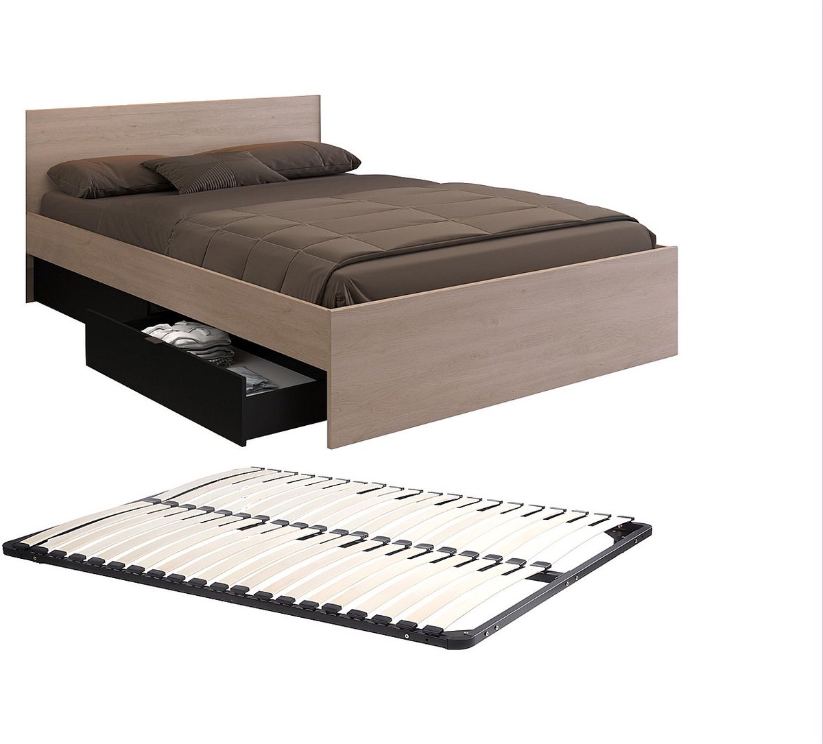 Vente-unique Bedframe hout natuurlijk licht 140 x 190 cm
