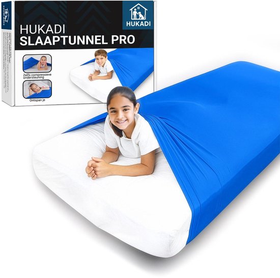 Hukadi Slaaptunnel voor 90x200cm eenpersoonsbed - Helder Blauw - Bed Tent Voor Betere Nachtrust - Prikkelarme Slaapomgeving - Goed voor angst en onrust -Lichtwerend Design - Voor Kinderen En Volwassenen - Alternatief voor een Verzwaringsdeken