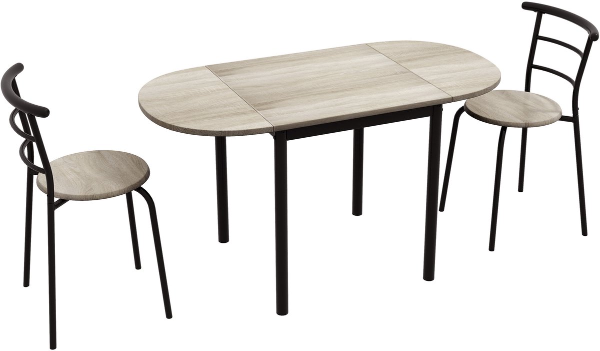 HOMCOM-Eettafelset-MDF, Staal-120L x 60B x 75H cm-Natur+Schwarz