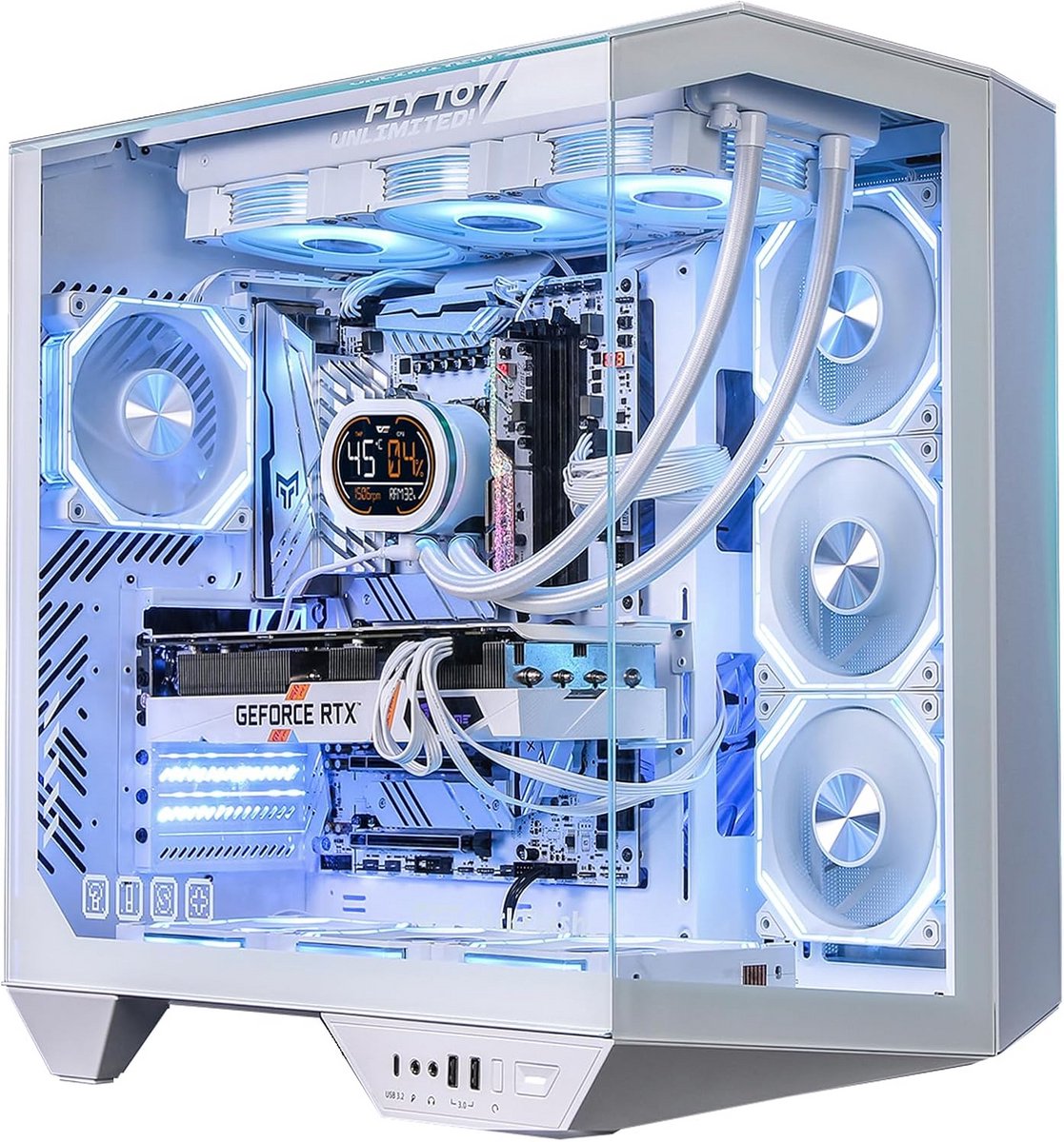 Volledige tower ATX Gaming PC-behuizing met panoramisch gehard glas en 4 ARGB-ventilatoren