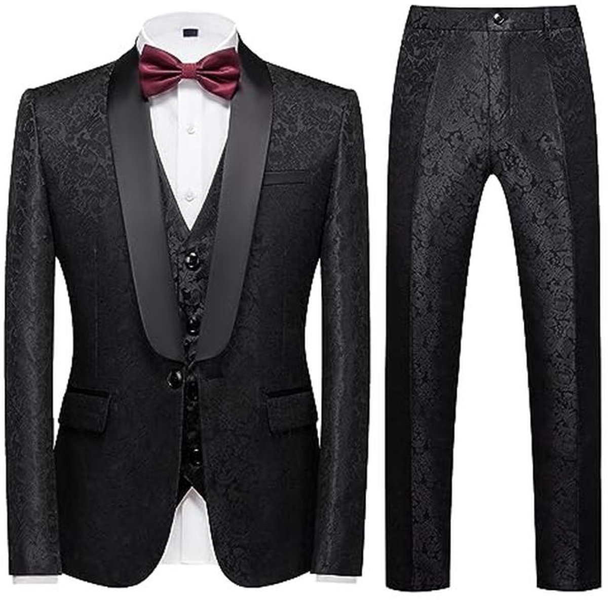 Heren Pak 3-Delige Regular Fit Skinny Paisley Jacquard Tuxedo voor Bruiloft, Feest en Zaken