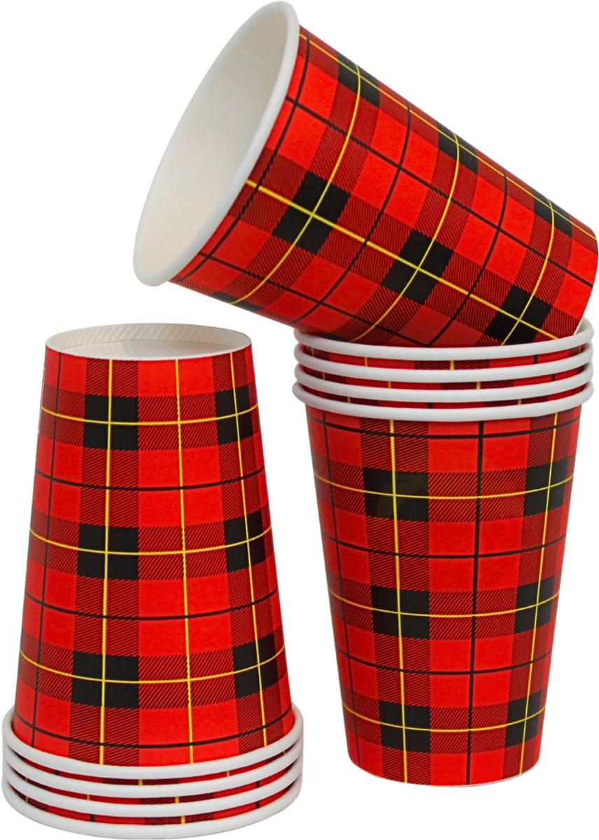 KURTT - 300x Koffiebekers To Go - 7oz/180ml - Schotse Ruit - Dubbelwand Stevige Bekers - goedkopedisposable.nl