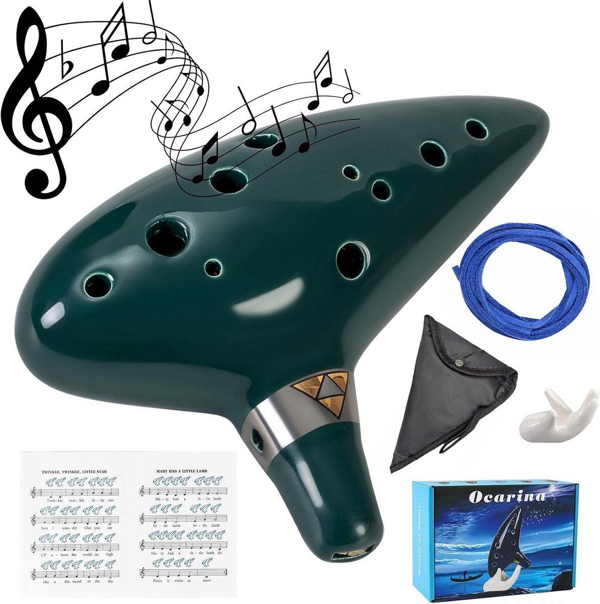 12 Tones Alto C Ocarina met Song Book en Display Stand - Donkergroen