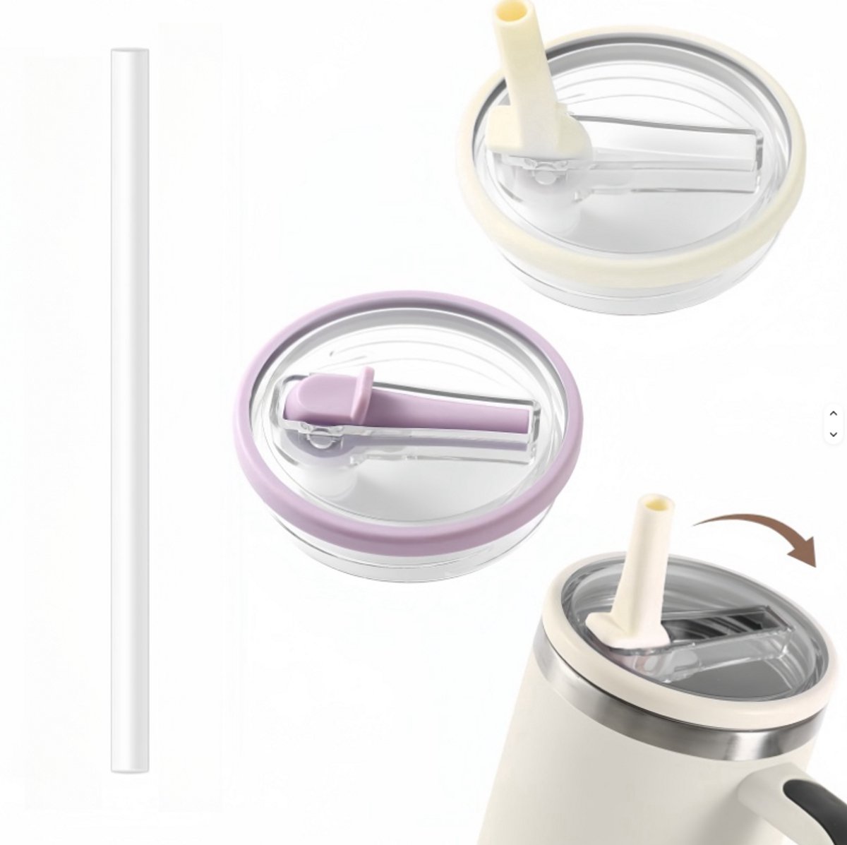 Vervangend Rietjesdeksel voor Stanley - type Quencher H2.0 FlowState Tumbler 1,18L – Lekvrij Flip-Straw Deksel – Herbruikbaar Accessoire Drinkbeker in Beige