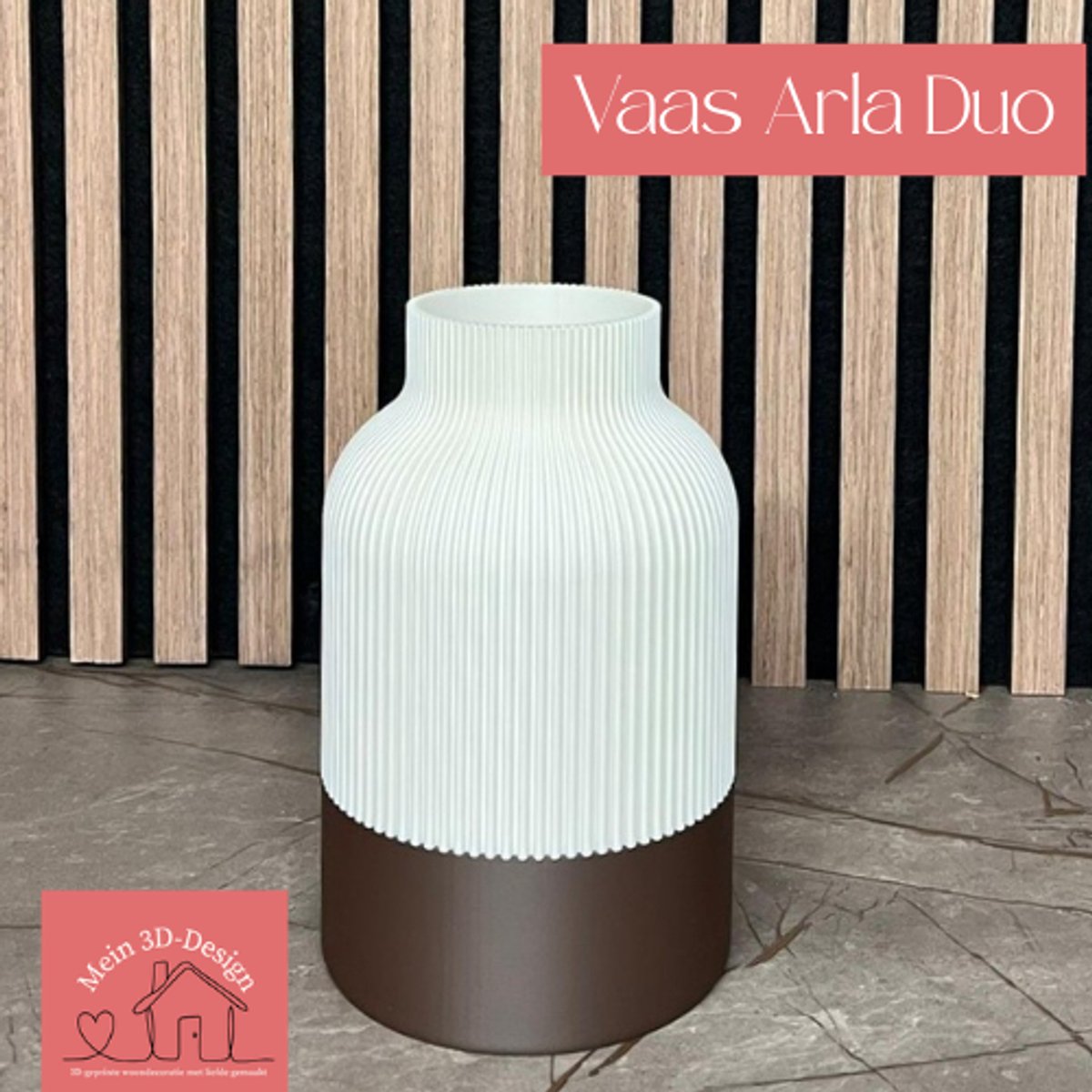Vaas Arla Duo - Japandi style - 3D geprint - Kunstbloemen - Legobloemen