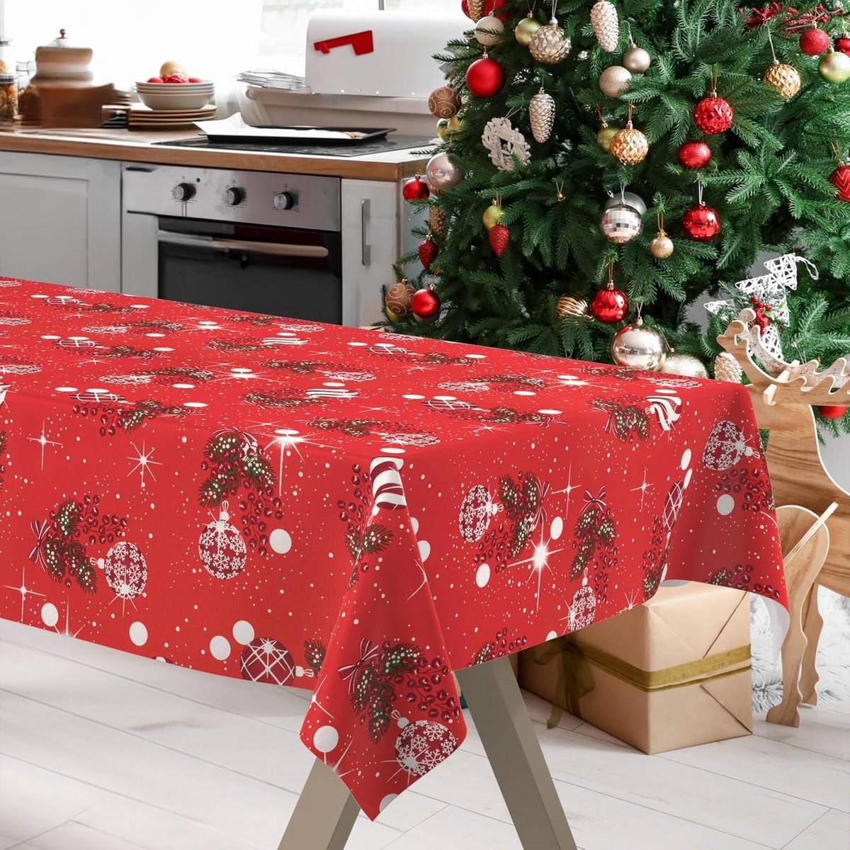 Afwasbaar Kerst Tafelkleed Waterafstotend - Rood - 240 x 140 cm
