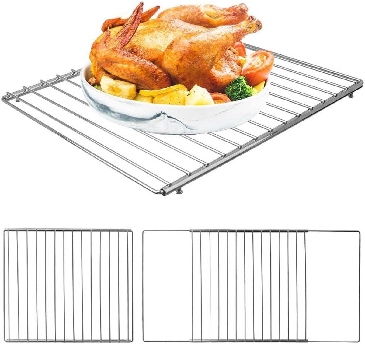 Verstelbaar Ovenrooster en Hete Gerechten Onderzetter van Verchroomd Staal