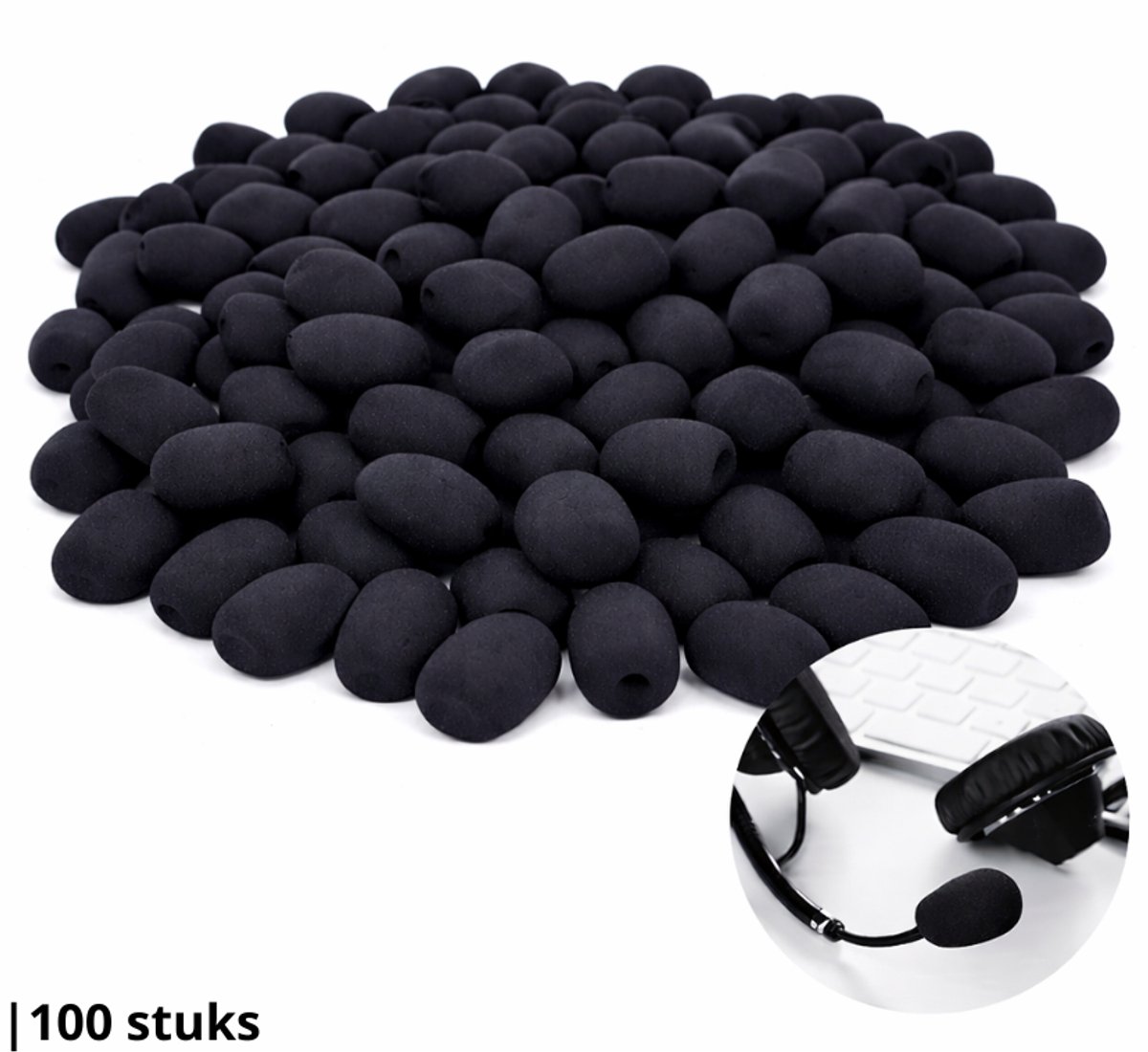 Knaak Microfoon Windkap 25x20mm - Plopkap voor Headsets - Zwart - 100 Stuks - Geluidsfilter Cover
