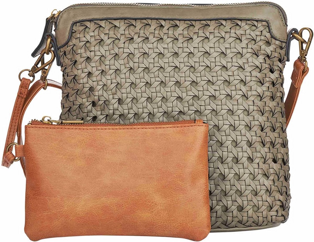 Trendy Dames Handtas Donkergroen Imitatieleer Gevlochten Look
