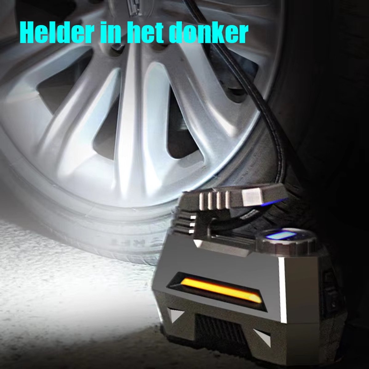 Draagbare Bandenpomp 12V - Luchtpomp - Autopomp - Lucht Compressor - Elektrisch - Voor Auto & Motor - Digitaal Scherm - 150PSI - heldere noodzaklamp - Sinterklaas cadeau auto thumbnail 5