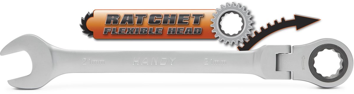 Ratel Steeksleutel 21 mm – Flexibele Draaibare Kop – Gemaakt Van Chroom-Vanadium Staal – Heavy-Duty En Corrosiebestendig – Comfortabele Grip – Geschikt Voor Montage, Reparatie, Onderhoud En Doe-Het-Zelf Werkzaamheden [10872-21]