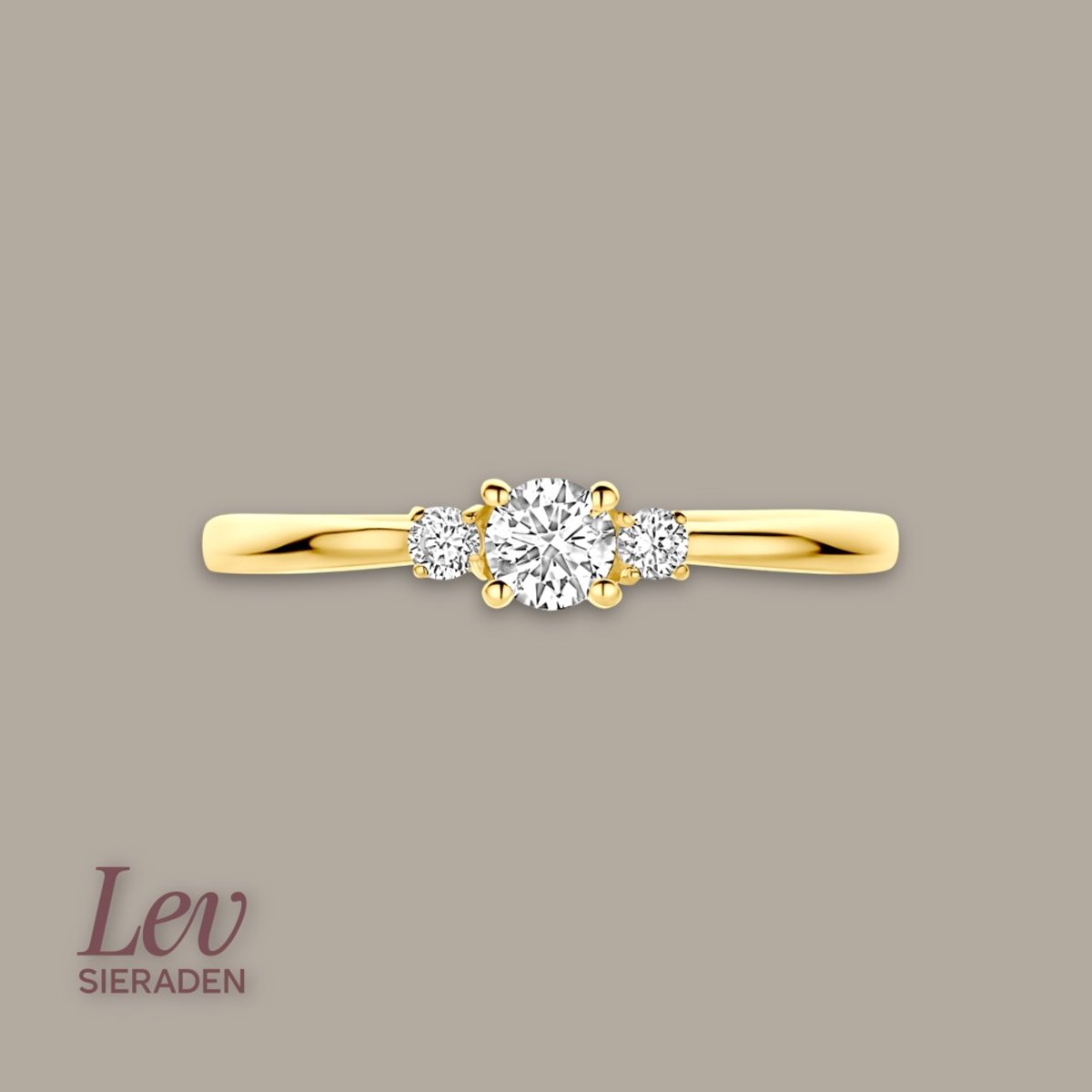 Lev Sieraden - Goude triple diamant ring - Geelgoud 14k - 0.25ct Lab grown Diamant - RINGMAAT 50 (16)