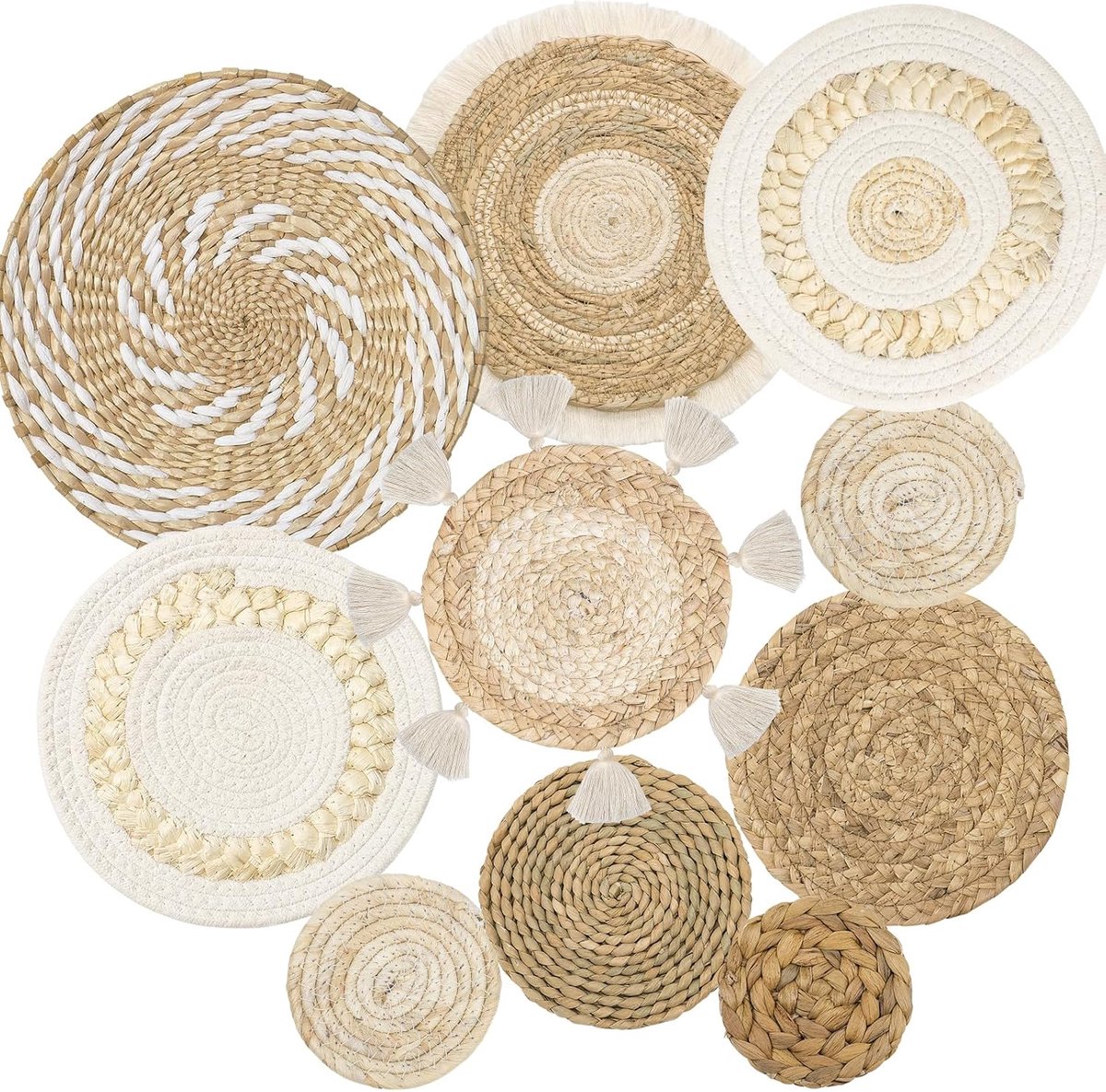 Famanu – Boho muurdecoratie, rotan en zeegras, handgeweven wandmand, woonkamer en slaapkamer, stijlvol, duurzaam en decoratief