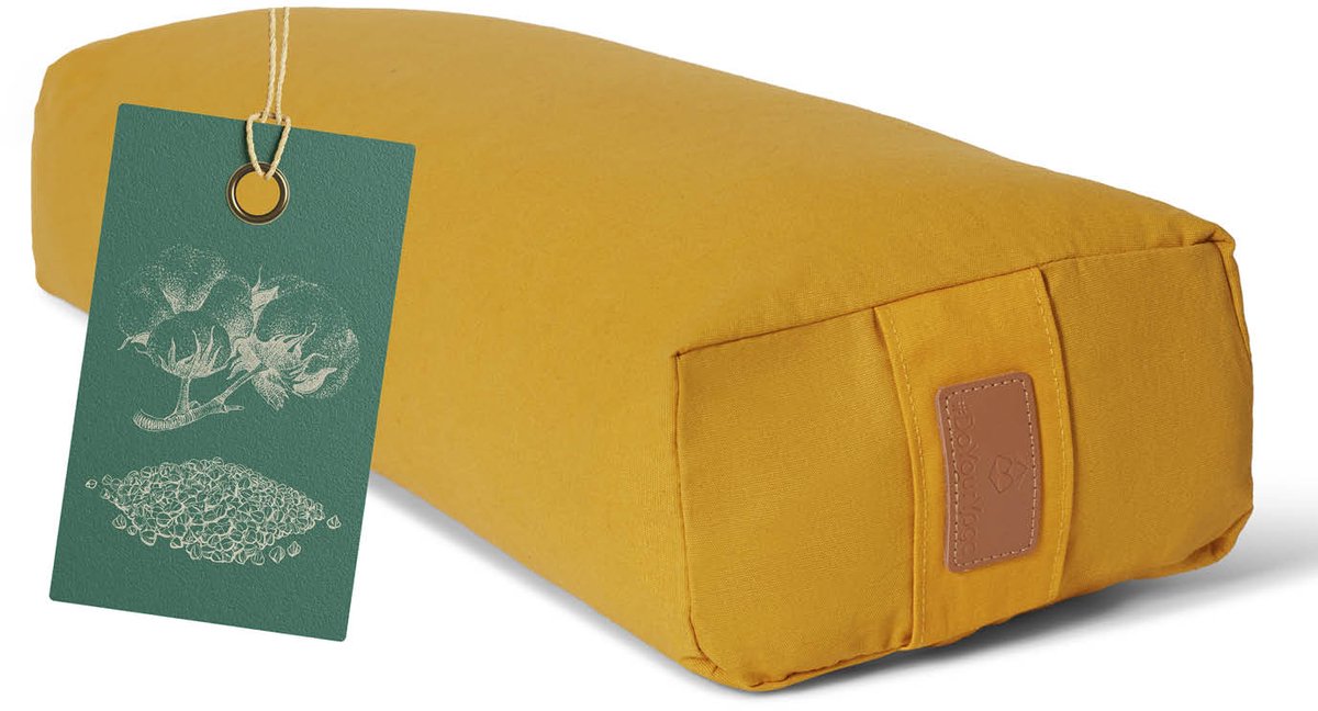 #DoYourYoga - Hoekig Yoga bolster - »Paravati« - Meditatiekussen met bio-organische boekweit schalen vulling - L67 cm & diam.13 cm - curry geel