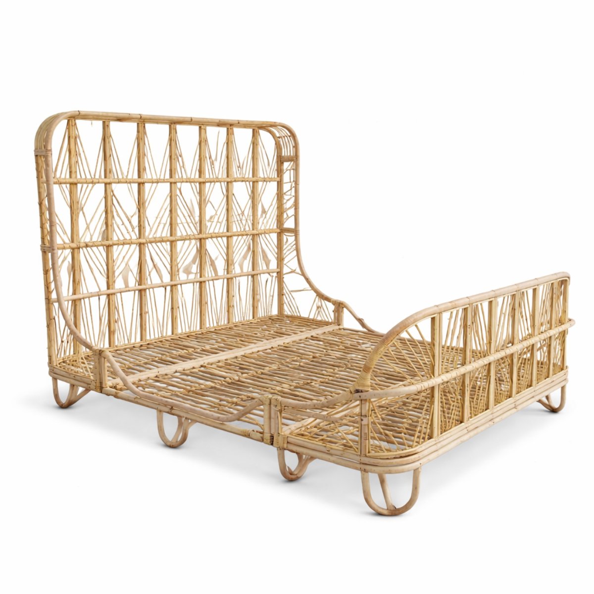 Createyourhome Rotan - Bed - Queen - 160x200 cm - Ibiza - Japandi - Riet - Uniek - Eyecather - Uniek Naturel