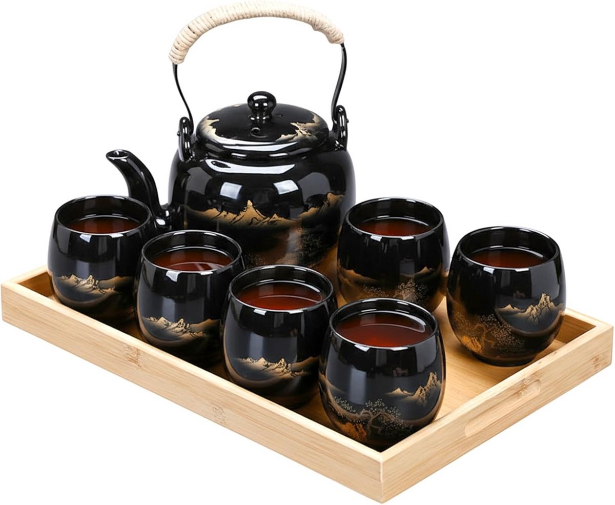 Japans Theeservies Porselein met Grote Theepot en 6 Kopjes