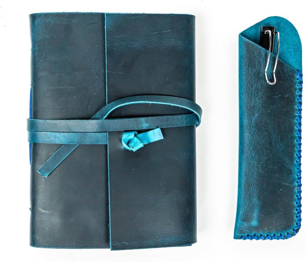 Handgemaakt Leren Notitieboek Turquoise - 260 Pagina's Kraftpapier Onlinier A6