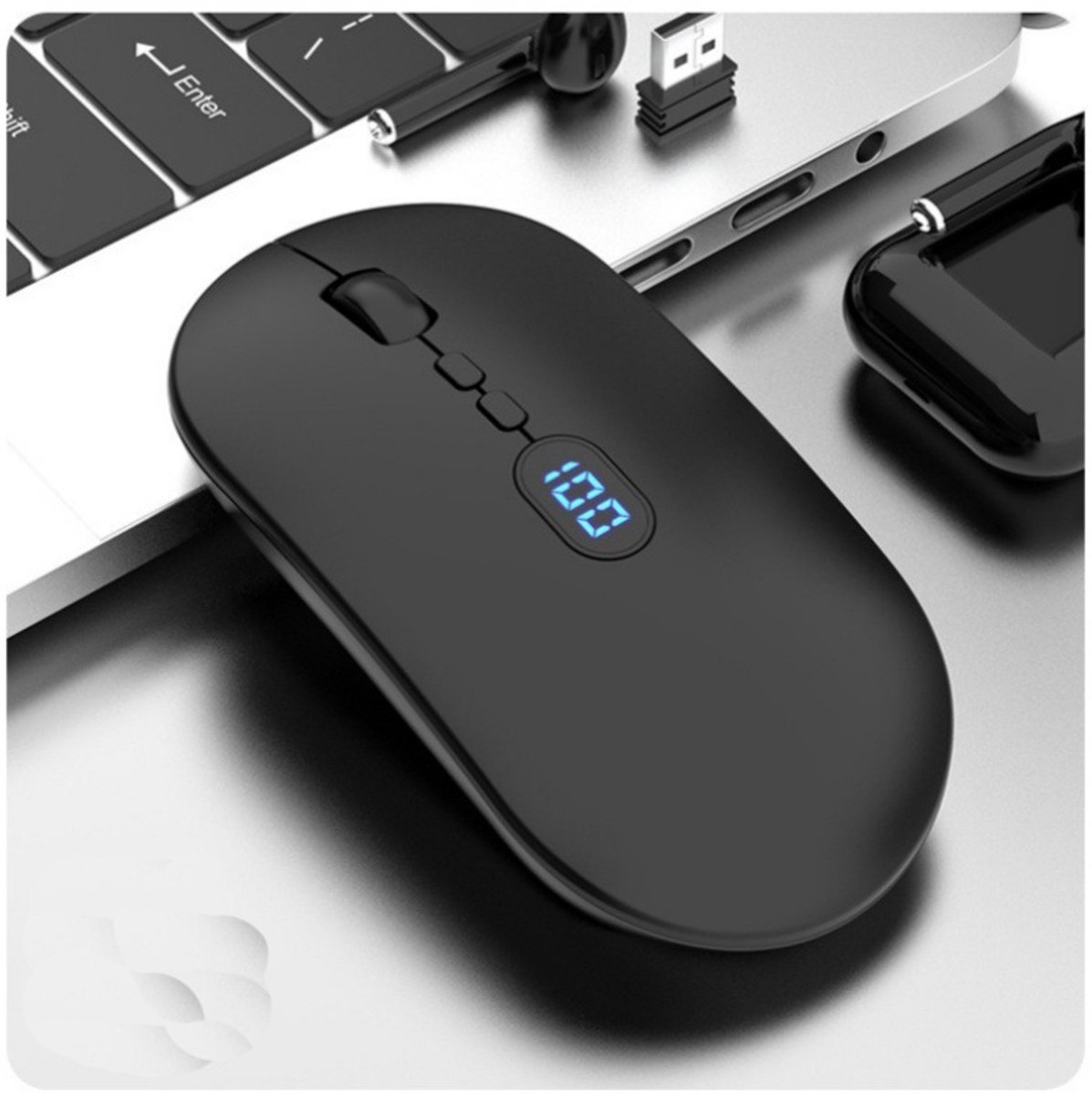 Draadloze computer muis, geschikt voor laptops met batterijvermogen, 2,4G draagbare ultradunne USB-muis, stille klik, geschikt voor Windows/Mac/PC, zwart