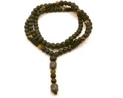Mala - 108 kralen meditatieketting - Japamala gebedsketting van Zwarte Lavasteen - Boho kralen ketting met Boeddha