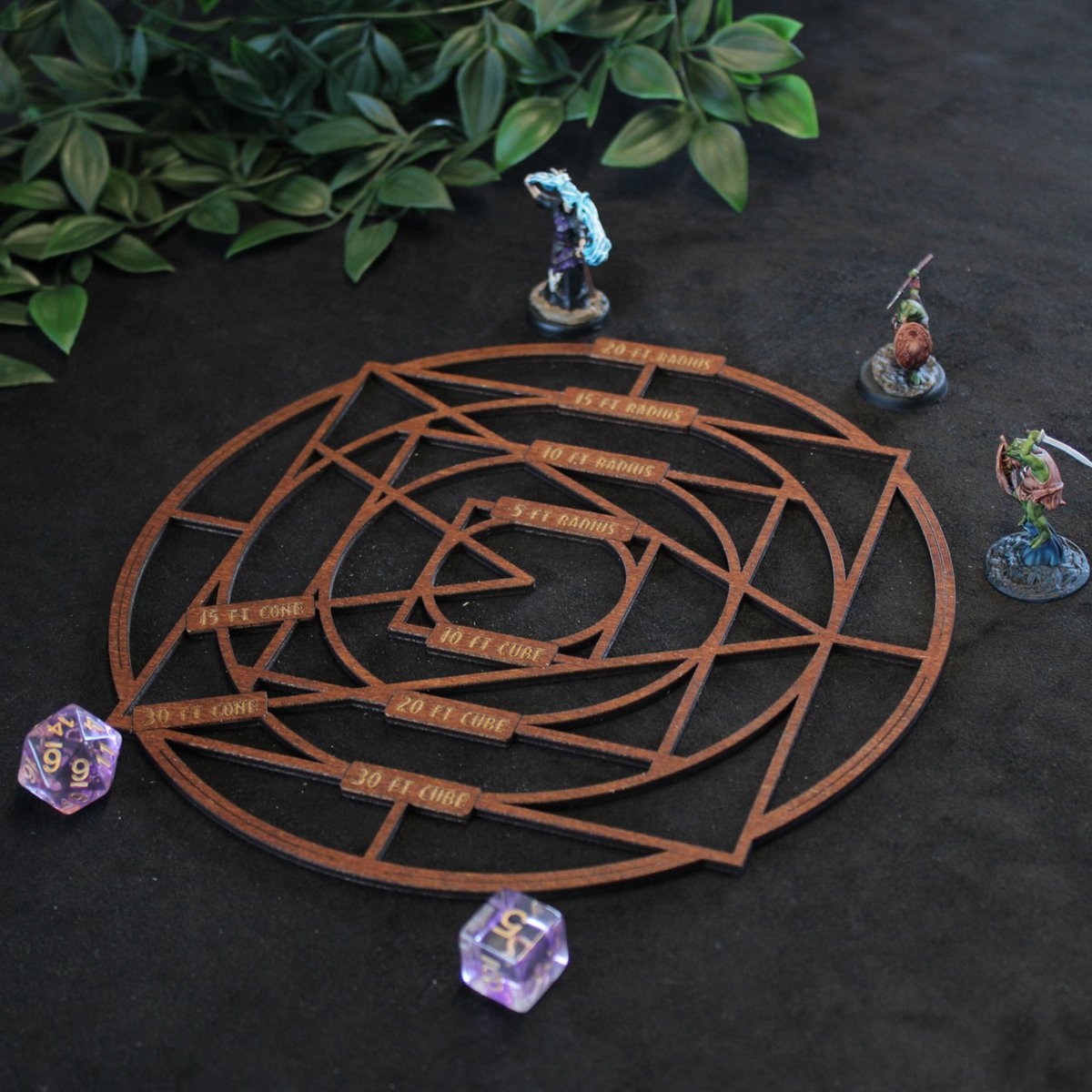 Area of Effect template voor Dungeons & Dragons combat - Hout - Bruin - Dnd 5e spells template - Tavarnan Gaming