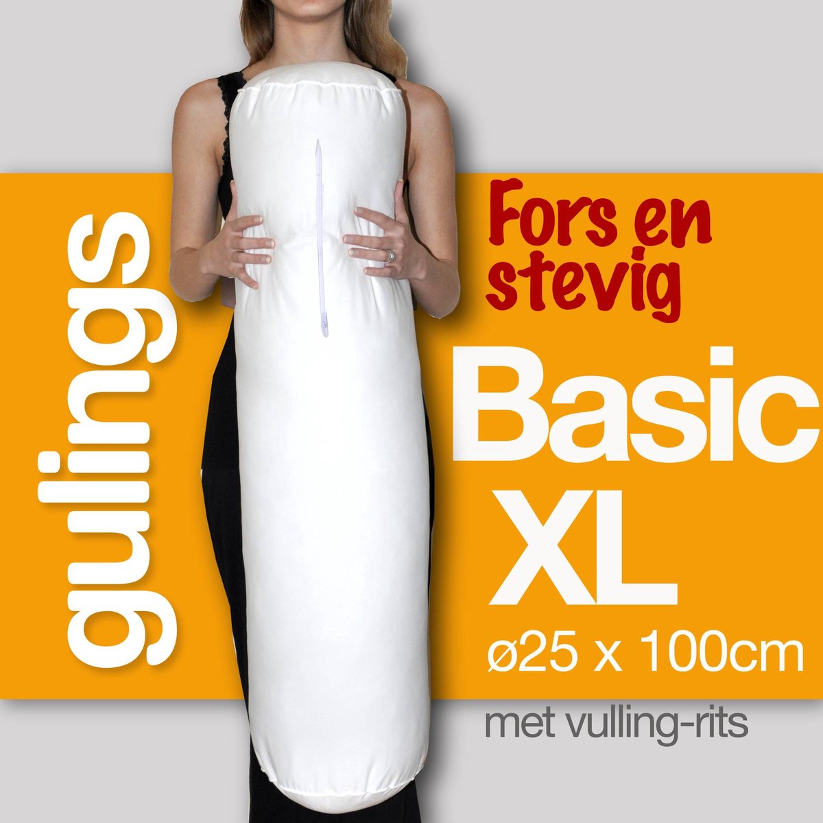 Guling BasicXL Rolkussen met sleeve safraan - Body pillow ø25 x 100 cm, Fors en Stevig, Extra Ondersteuning voor Zijslapers, met Bijvulrits