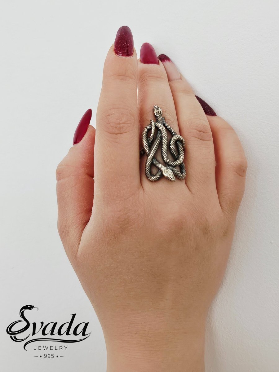 925 sterling zilver ring, slangenring dames, zilveren slang ring, vintage ring zilver, open ring dames, statement ring zilver, verstelbare ring, cadeau voor haar