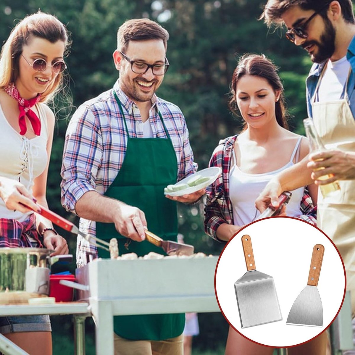 Stunq® 2 Roestvrijstalen Japanse Grillspatels voor Smash Burgers – Plancha Spatel & Hamburgerspatel – Keukenspatel voor BBQ, Teppanyaki & Grill – Inclusief 20 Hamburgerpapier – Duurzaam en Ergonomisch