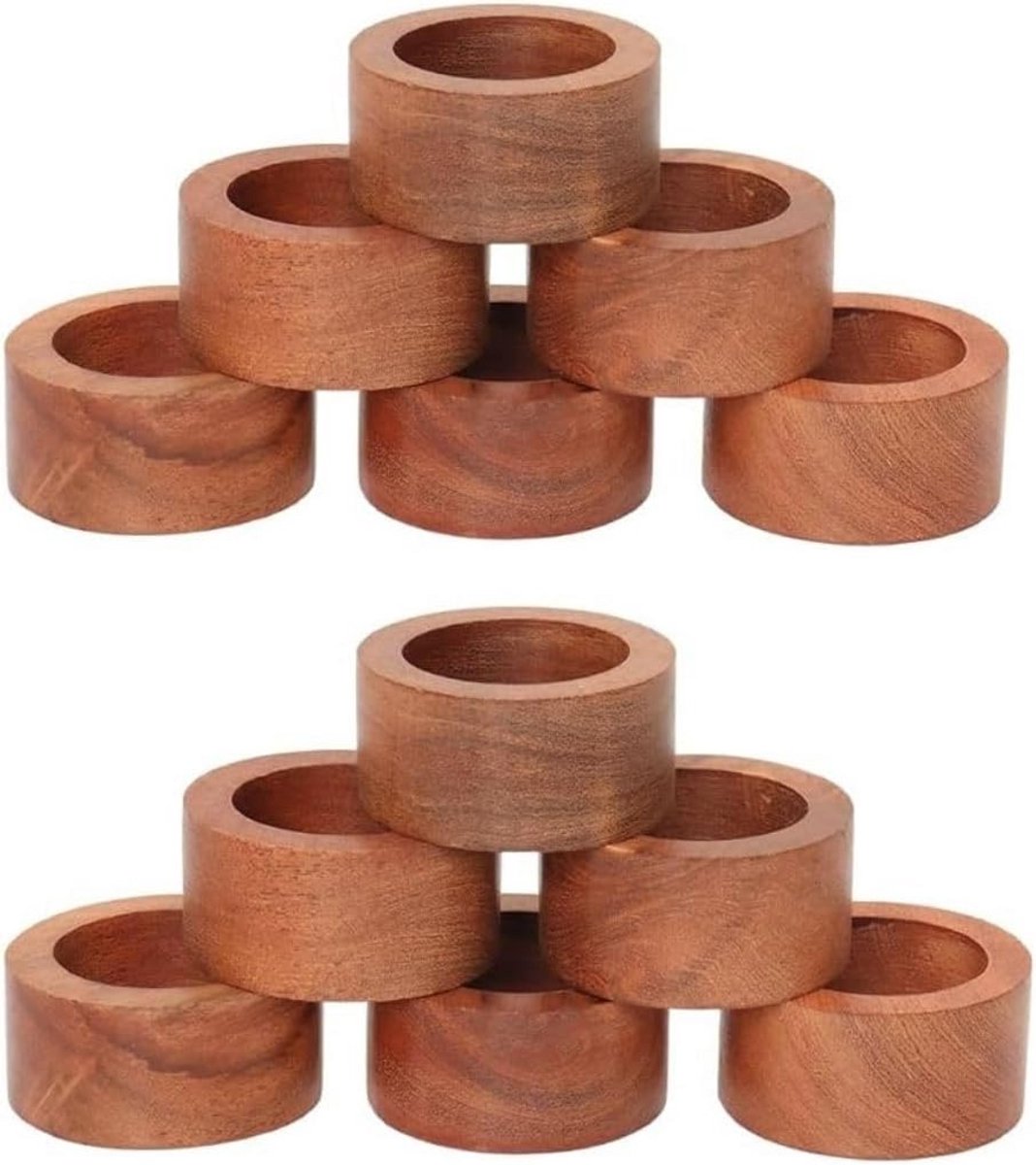 Set van 12 handgemaakte houten servetringen met donkere afwerking