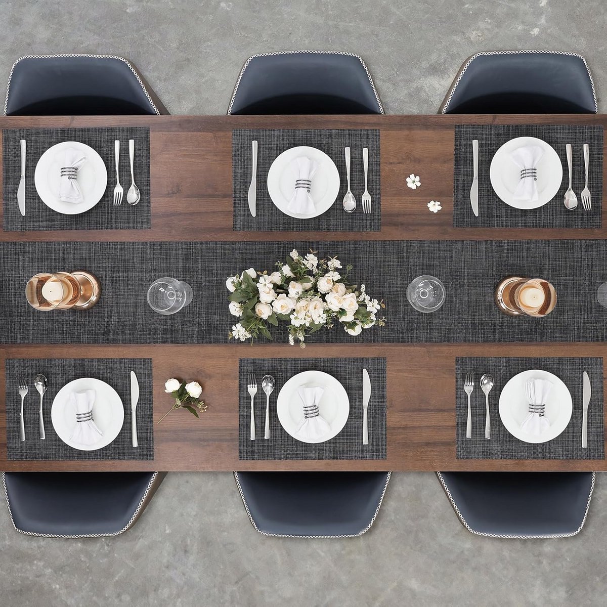 Set van 6 Geweven Vinyl Tafelmatten - Wasbaar, Hittebestendig & Antislip