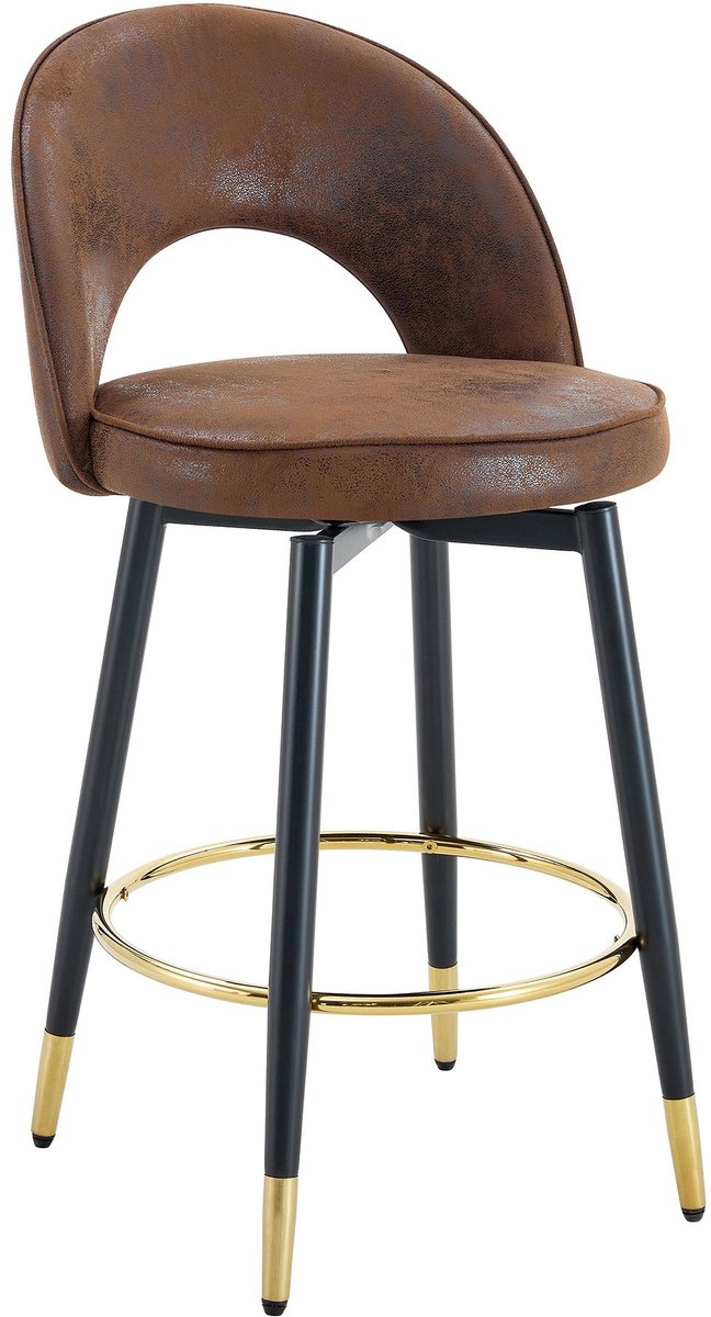 Merax Draaibare Barstoelen Set Van 2 - 360° Draaibaar - Stoffen Bekleding - Metalen Poten - Voetring - Bruin / Zwart Met Goudkleurige Details
