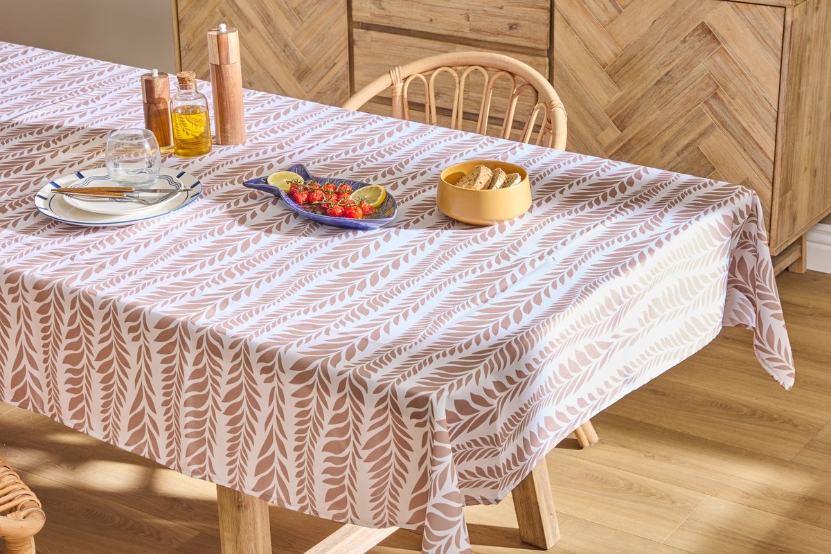 Tafelkleed anti-vlek bedrukt Océania - Polyester - 140x240cm - Beige