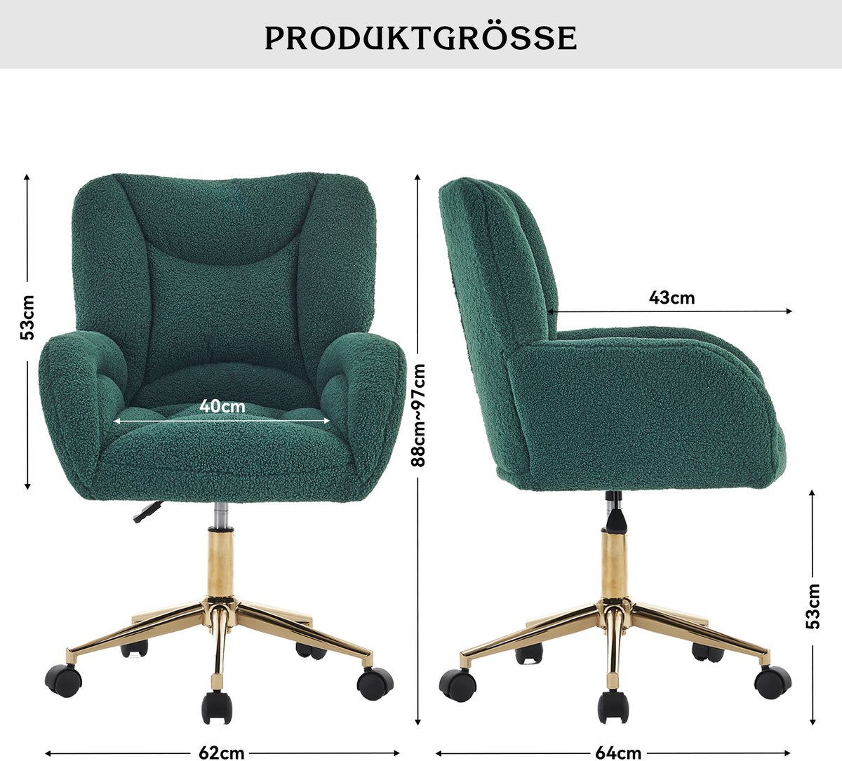 Office Ergonomische Bureaustoel Draaibaar en Hoogte - afbeelding 3