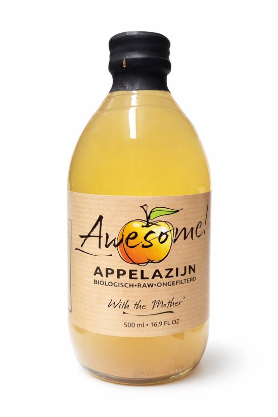 Awesome Appelazijn Biologisch – Raw & Ongefilterd – With the Mother – Appelciderazijn - Vinaigre de cidre de pomme – 500 ml