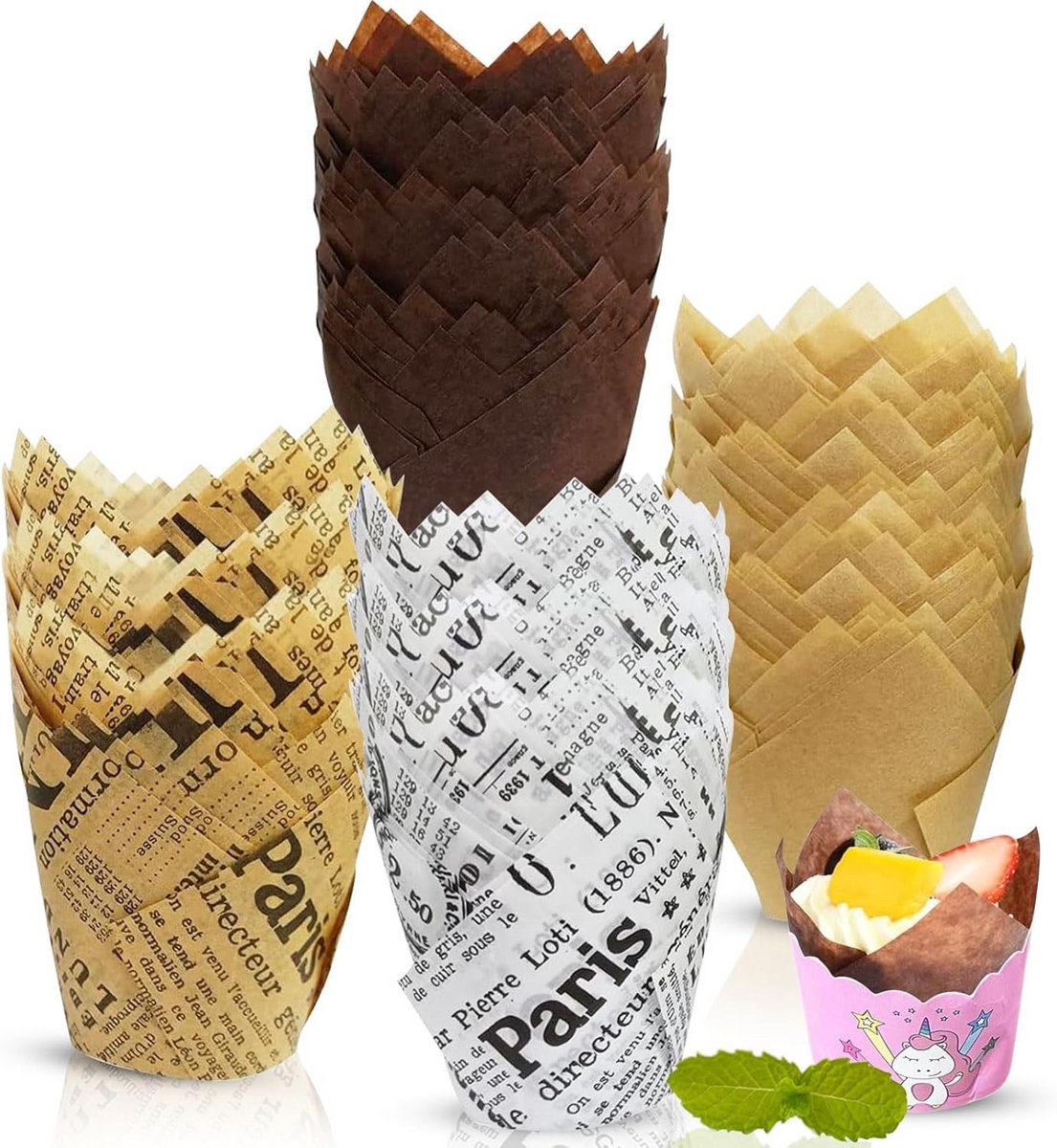 100 Stuks Tulpen Vorm Bakvormpjes voor Muffins en Cupcakes
