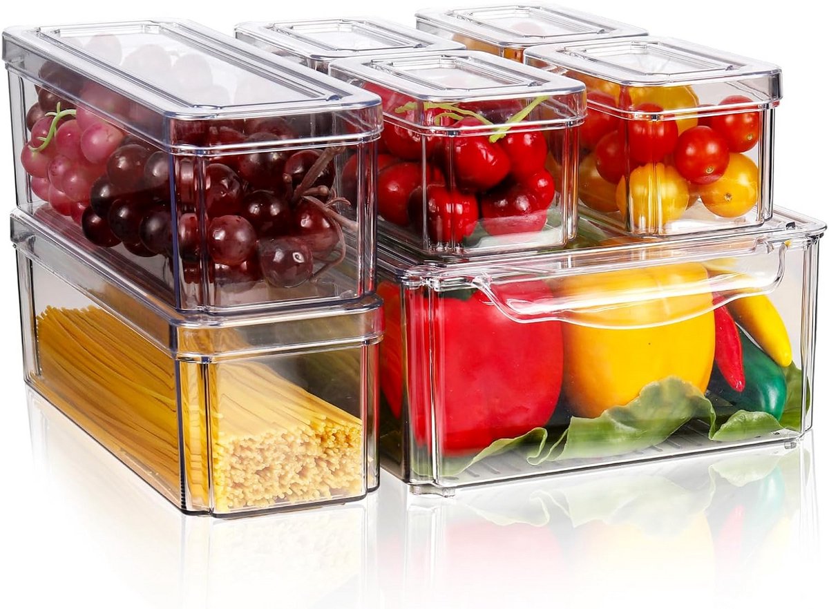 Fridge Organizer Set 10-delig - Doorzichtige Stapelbare Opslagdozen met Deksel voor Koelkast