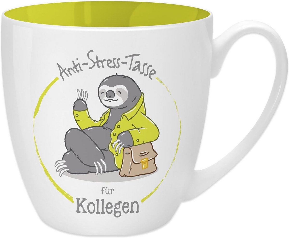 Anti-stress mok voor collega's, 45 cl, vrolijk design, New Bone China, geel, 9,5 cm