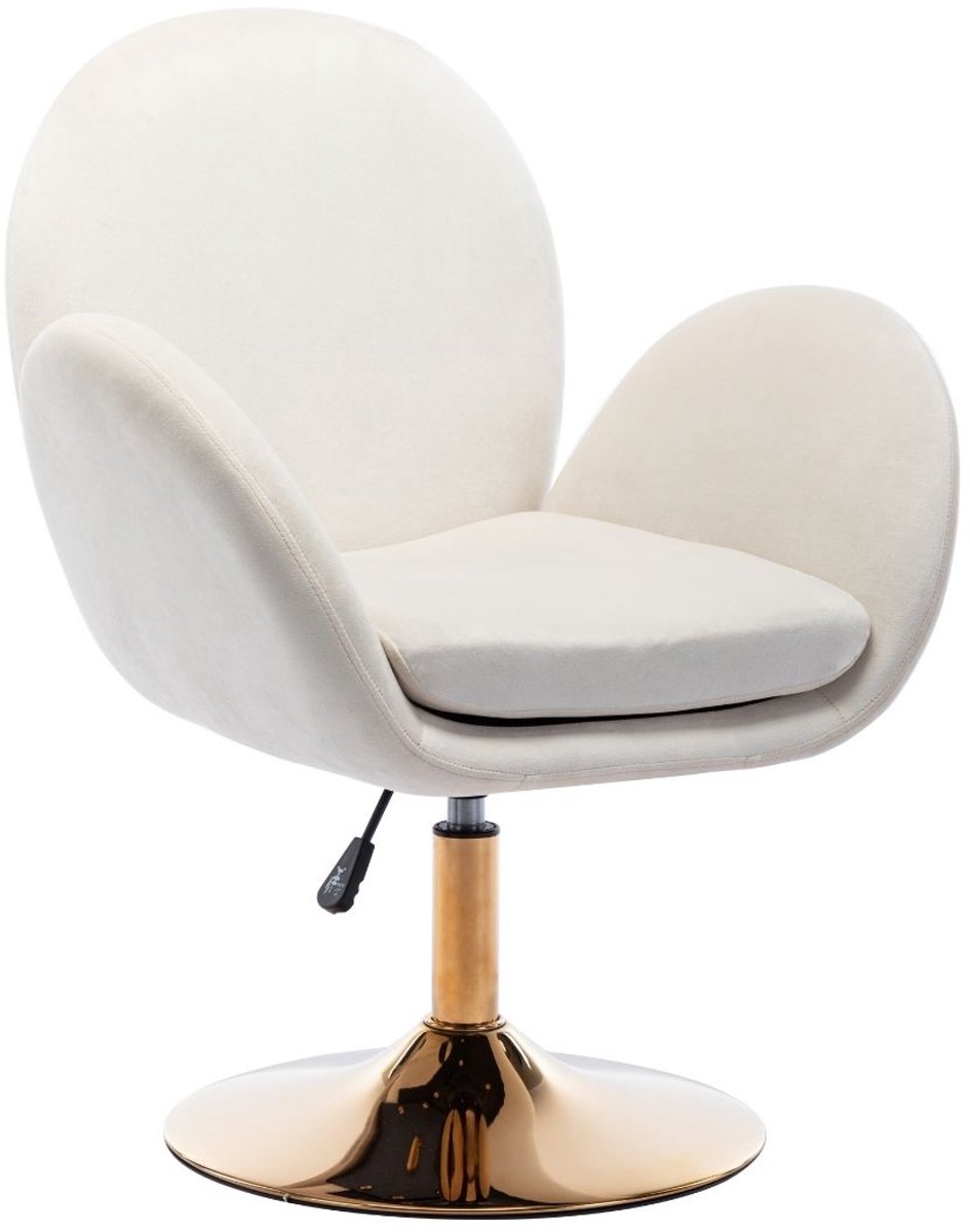 chairus Leunstoel - Beige - Velvet - Gewatteerde zitting - Met Rugleuning en Metalen Onderstel - Draaibare en in hoogte verstelbare - Vanity stoel voor Woonkamer en Slaapkamer