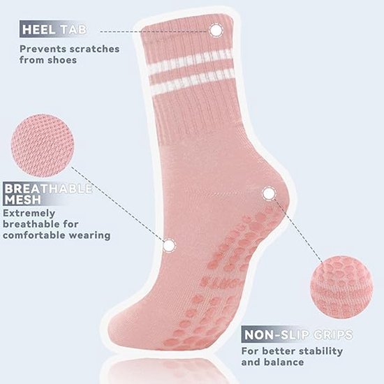 Sokken - 6 paar - Yoga Sokken - Pilates sokken - Yoga Sokken Antislip Dames - Noppen op de zool - Antislip Katoenen Sokken - Gripsokken Pilates Yogasokken - One size - voor Ballet, Dans, Workouts - 6 kleuren van ToeSox — afbeelding 4