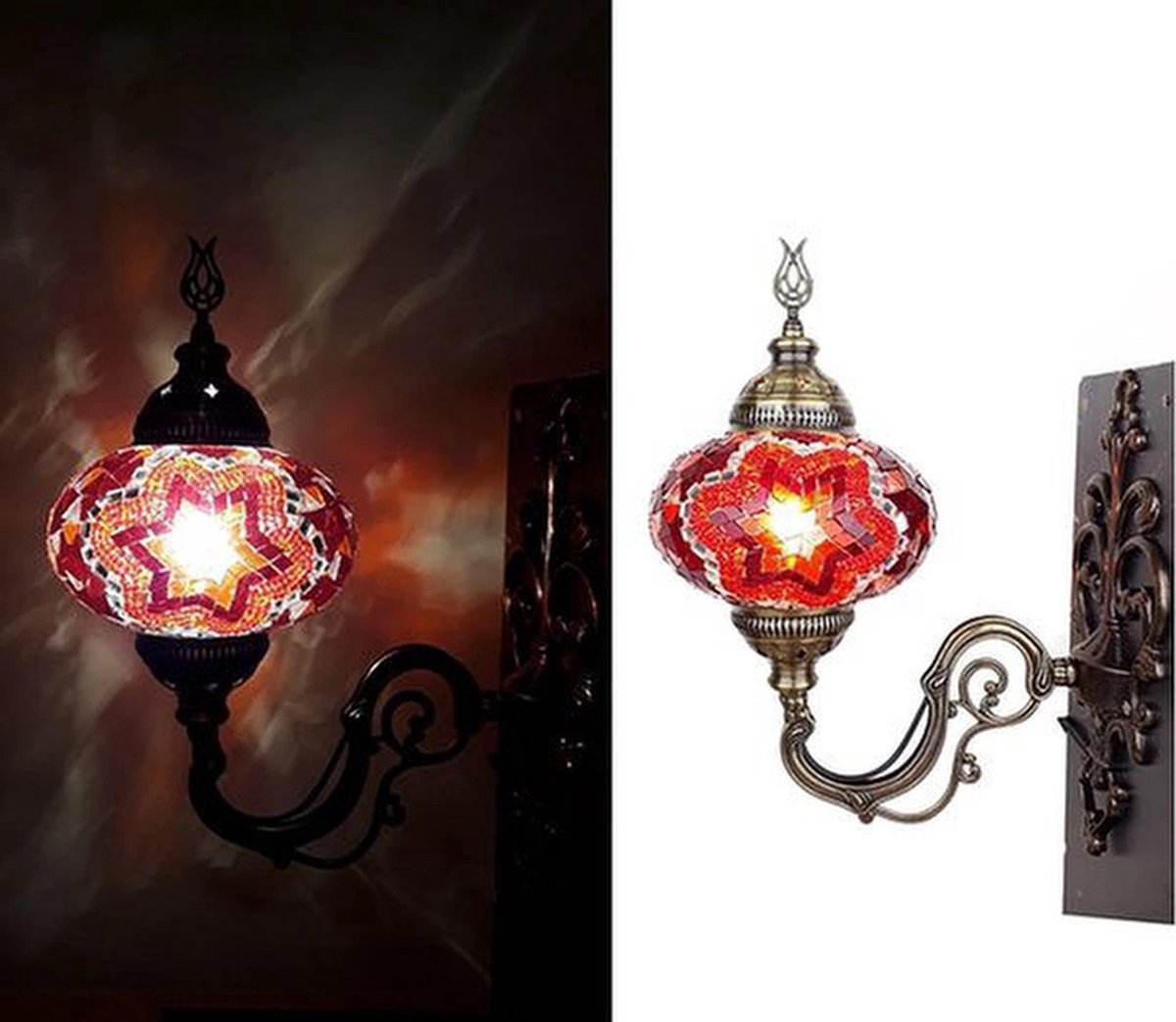 Turkse Wandlamp - Mozaïek Rood - Wandlamp 1 stuk - Handgemaakt en romantisch licht