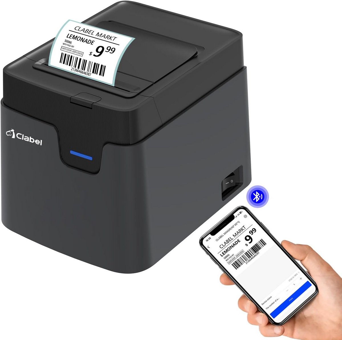 Draadloze Bluetooth Labelprinter voor Etiketten en Stickers - Zwart