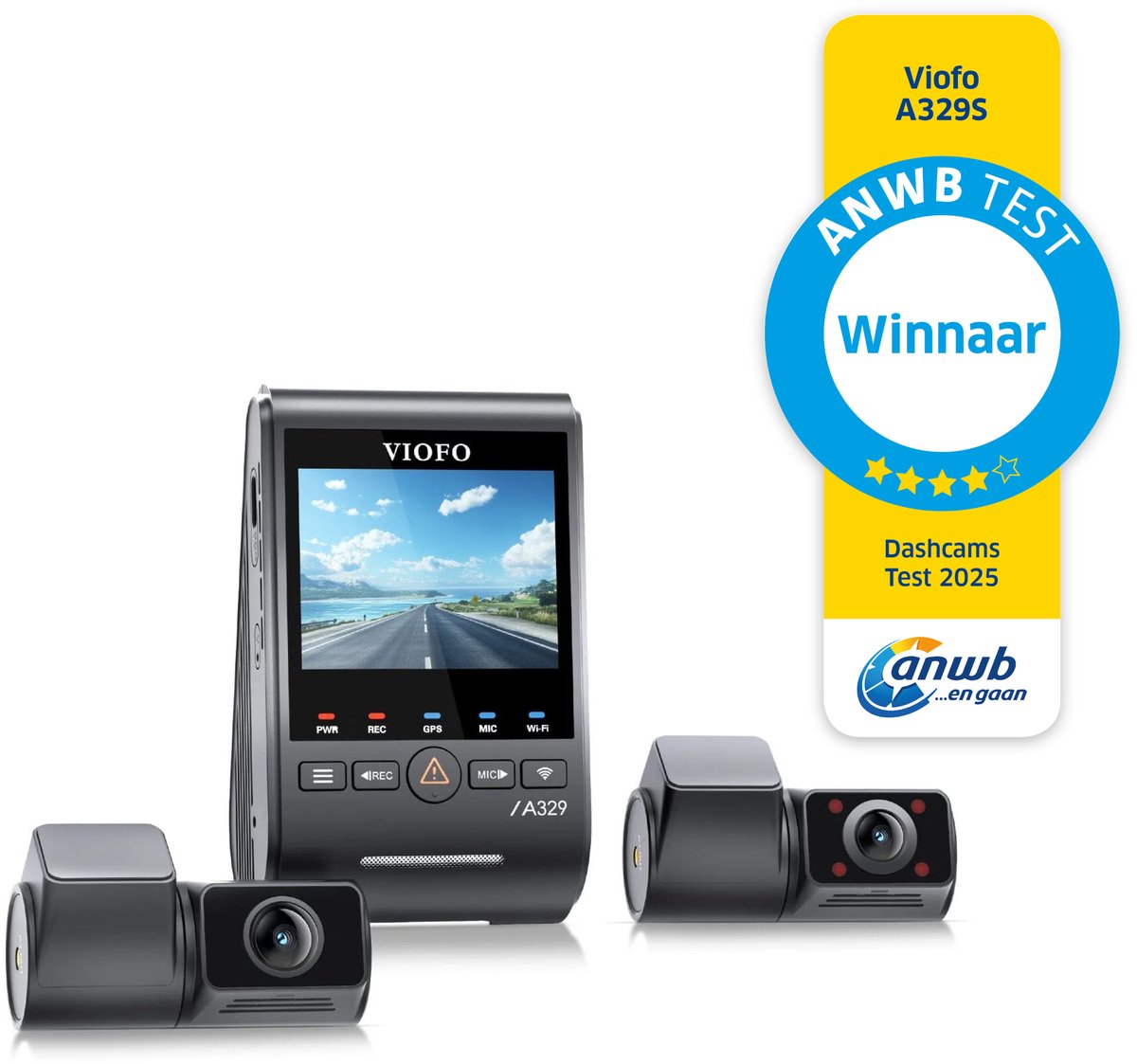 VIOFO A329S 3CH - 4K 60FPS Dashcam - Inclusief CPL filter, achter- en interieurcamera - 2025