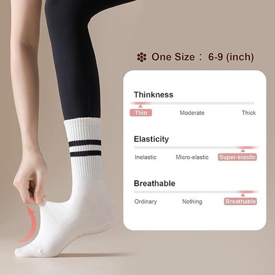 Sokken - 3 paar - Yoga Sokken - Pilates sokken - Yoga Sokken Antislip Dames - Noppen op de zool - Antislip Katoenen Sokken - Gripsokken Pilates Yogasokken - One size - voor Ballet, Dans, Workouts - zwart/wit/grijs van Toivo — afbeelding 5