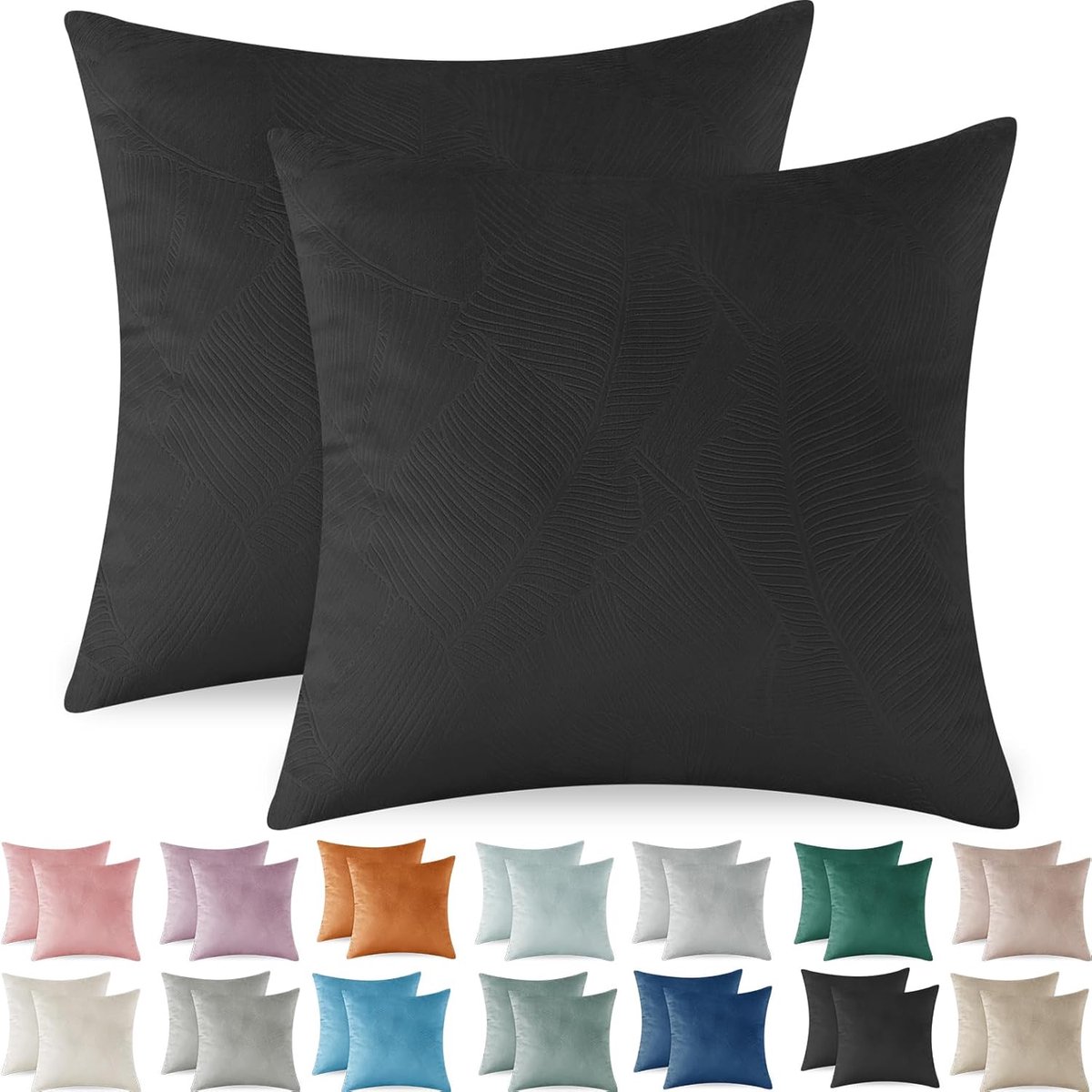 Famanu Corduroy kussenhoezen 45x45 cm zwart set 2, modern sofa decoratief, ademend, zachte kussenhoezen. Een veelzijdige en handige keuze voor dagelijks gebruik in en om het huis. Zwart-gebladerte