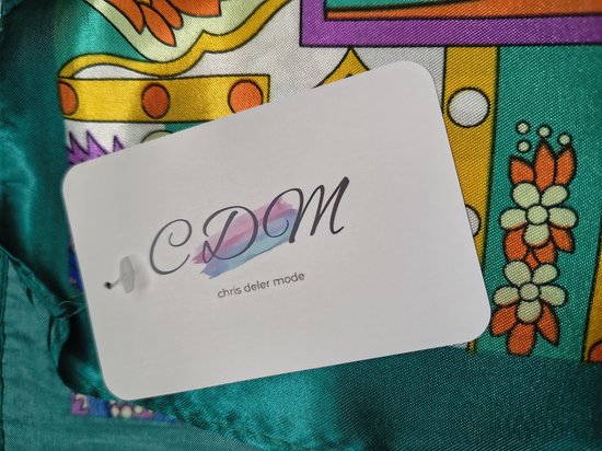 Vierkante dames sjaal Peggy-gebloemd motief-teal blauw wit geel groen oranje paars rood zwart-90x90